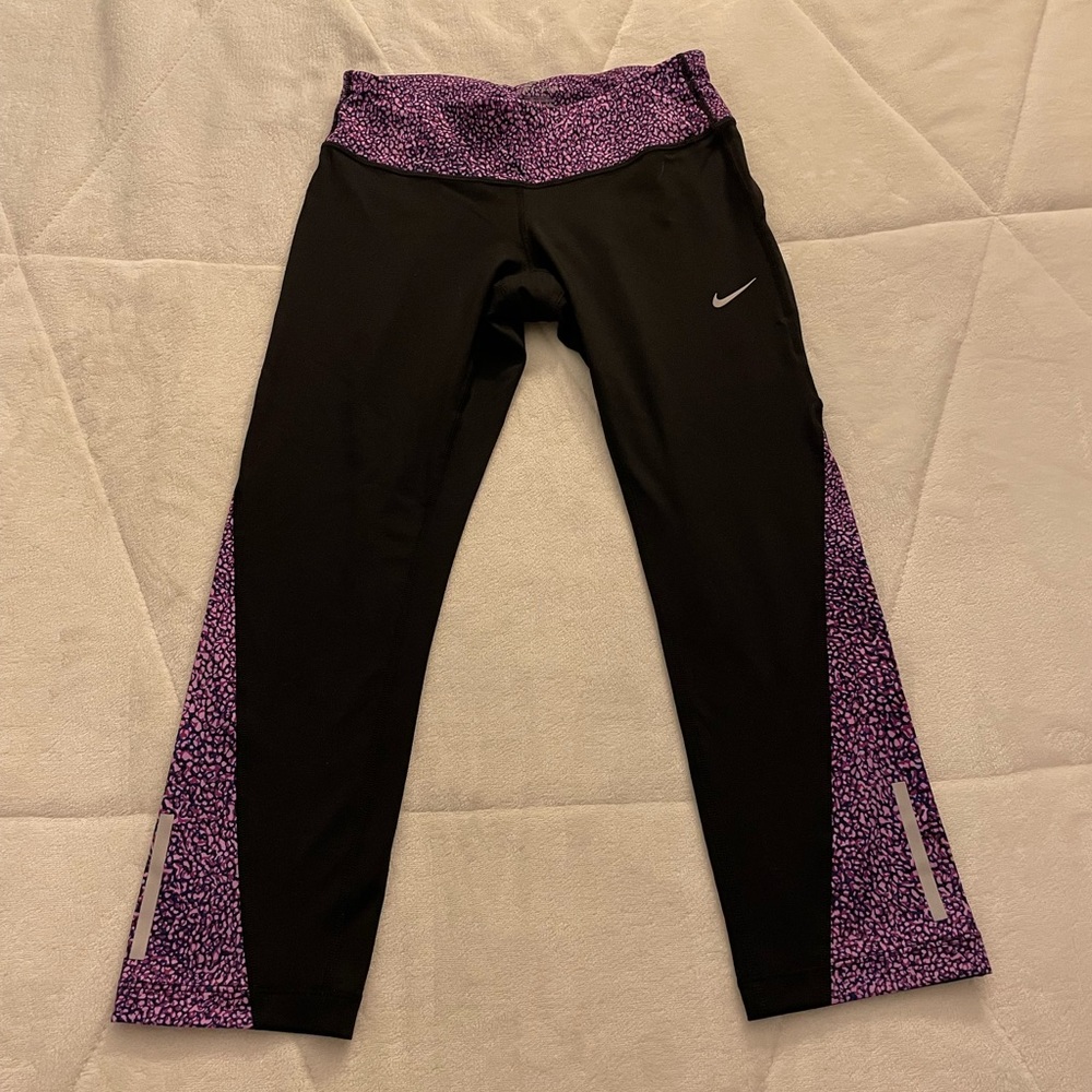 Black and Purple Cropped Nike Leggings